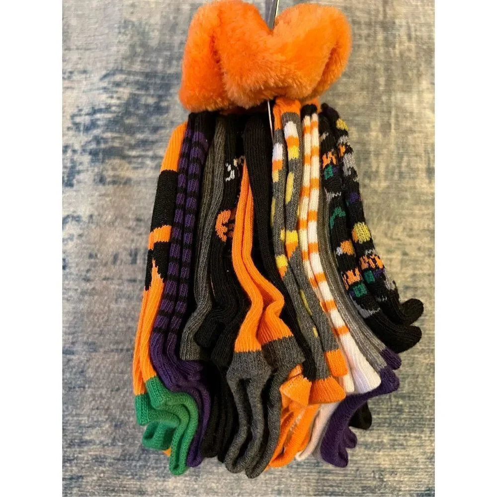 New! Capelli Halloween Socks 10 Pair with Bonus Orange Scrunchie S/M